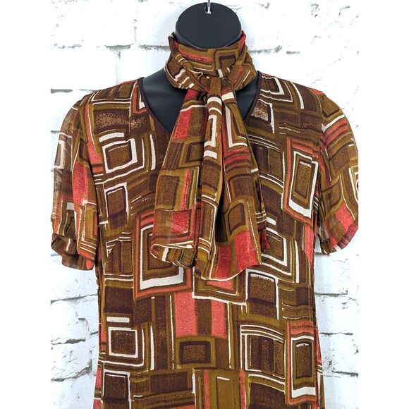 LOLA P. Vintage Geometric Print Maxi Dress Boho Hippie Retro Column Dress Large - Picture 3 of 12